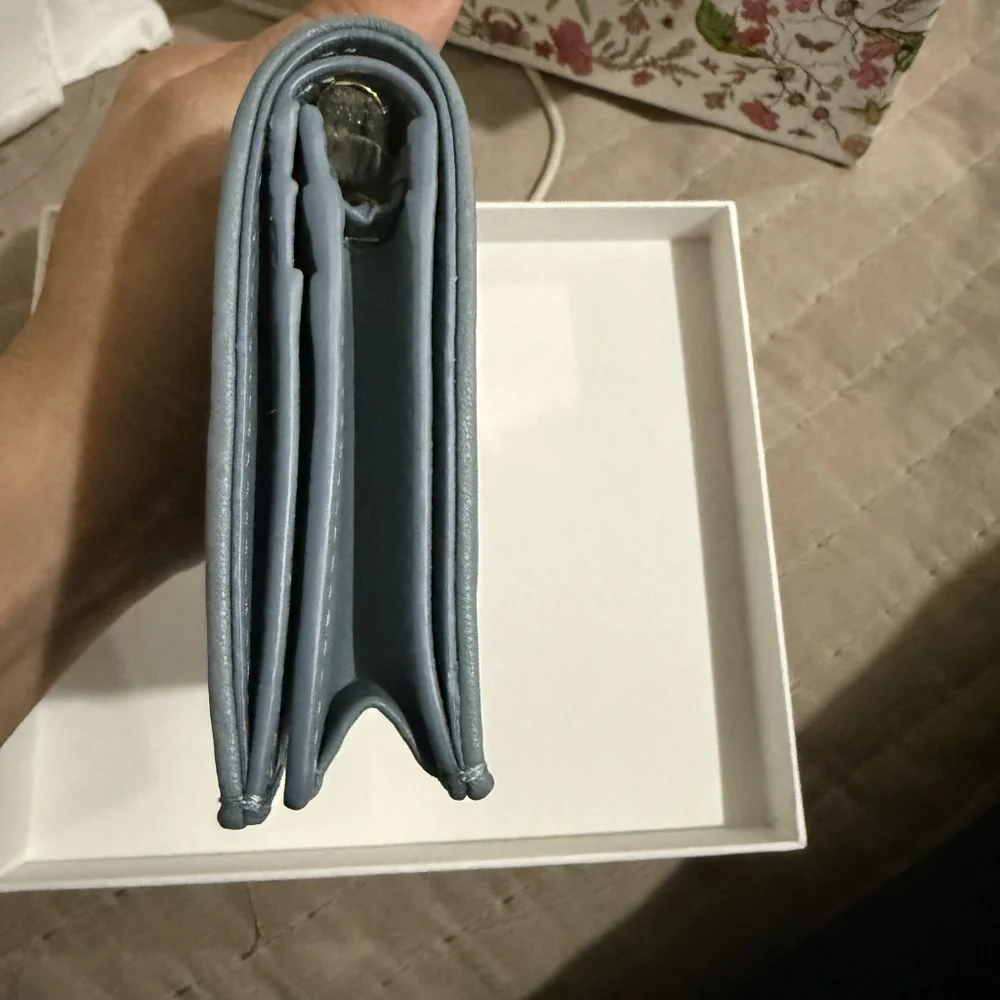 NWT Christian Dior Mini Lady Dior Gardenia Wallet in Cloud Blue Cannage Lambskin